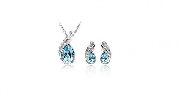 Conjunto De Jóias Ouro Branco Jóias De Cristal Chapeado Azul